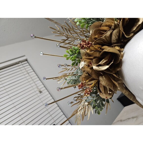 Golden Flowers Halo Crown, Floral Headpiece, Handmade, NEW - Picture 8 of 13